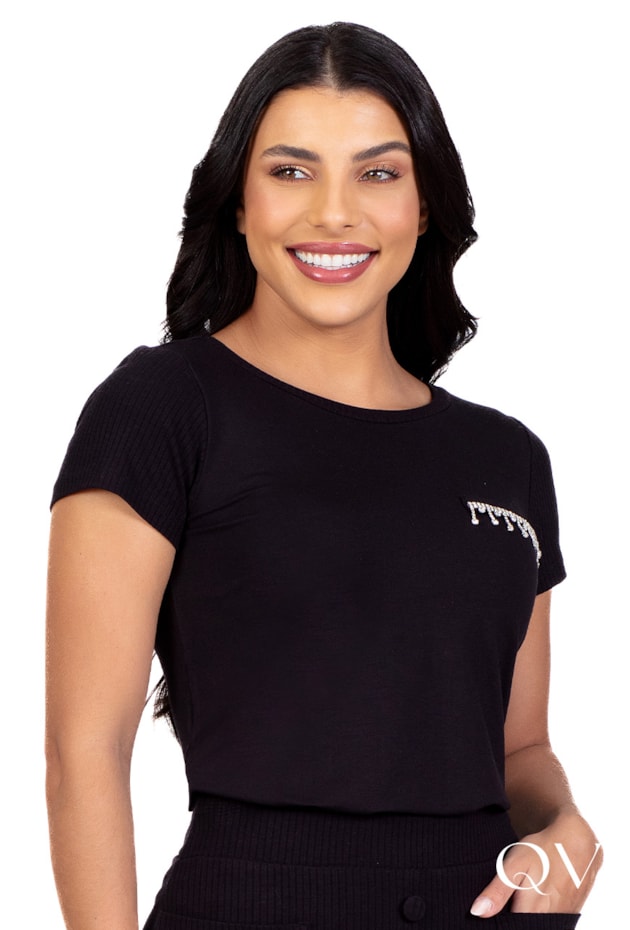 BLUSA MOLETINHO BORDADO STRASS PRETO - HAPUK BLUSA MOLETINHO BORDADO STRASS PRETO - HAPUK