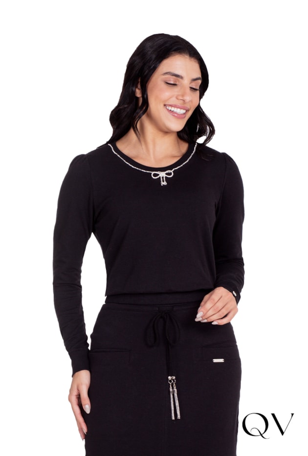 BLUSA MOLETINHO DECOTE EM RIBANA PRETO - HAPUK BLUSA MOLETINHO DECOTE EM RIBANA PRETO - HAPUK