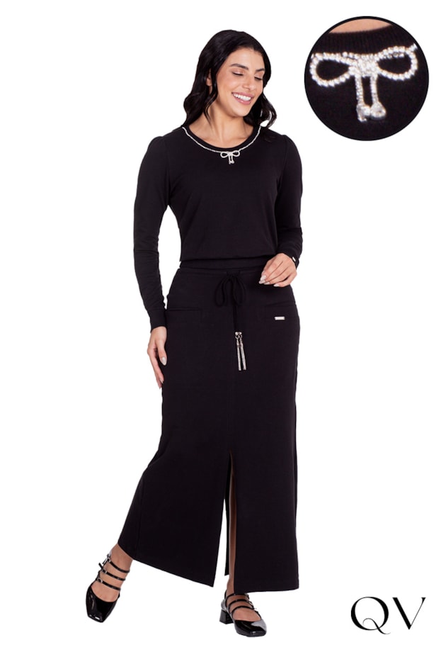 BLUSA MOLETINHO DECOTE EM RIBANA PRETO - HAPUK BLUSA MOLETINHO DECOTE EM RIBANA PRETO - HAPUK