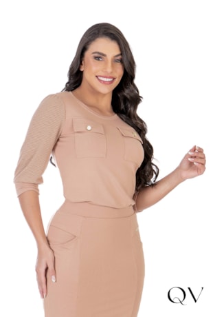 BLUSA MOLETINHO E TRICÔ NUDE - HAPUK