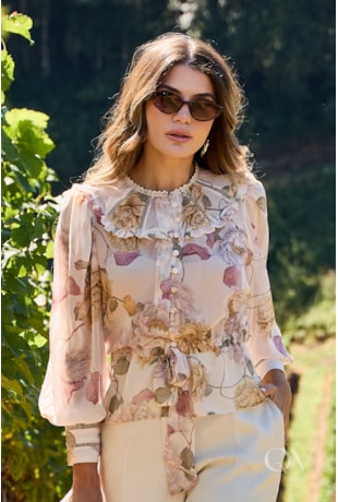 BLUSA PEPLUM EM CHIFFON FLORAL - LUZIA FAZZOLLI