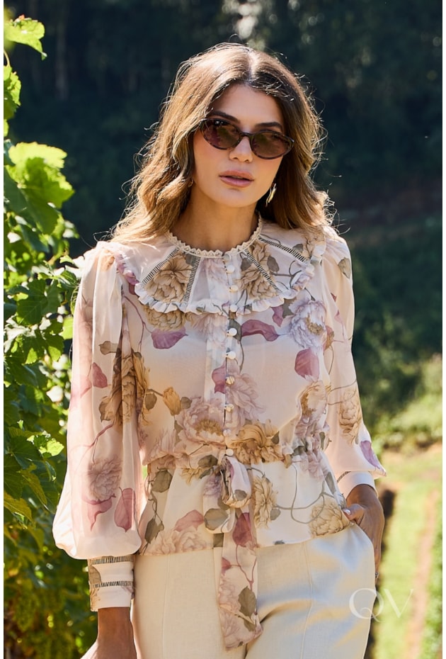 BLUSA PEPLUM EM CHIFFON FLORAL - LUZIA FAZZOLLI