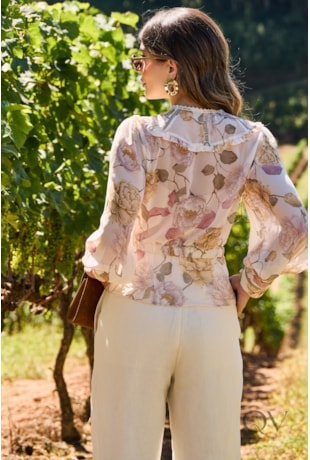 BLUSA PEPLUM EM CHIFFON FLORAL - LUZIA FAZZOLLI