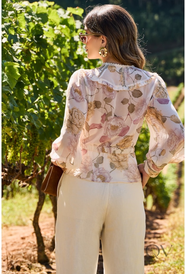 BLUSA PEPLUM EM CHIFFON FLORAL - LUZIA FAZZOLLI