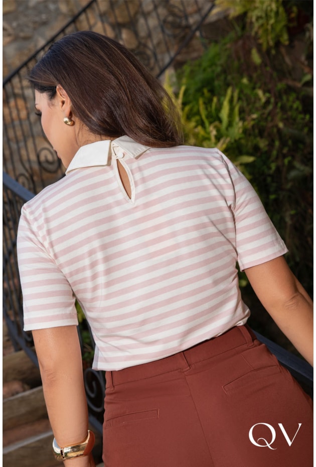 BLUSA POLO EM MALHA LISTRADA ROSA - LUZIA FAZZOLLI BLUSA POLO EM MALHA LISTRADA ROSA - LUZIA FAZZOLLI