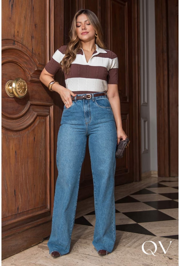 BLUSA POLO EM TRICOT LISTRADO MARROM - LUZIA FAZZOLLI BLUSA POLO EM TRICOT LISTRADO MARROM - LUZIA FAZZOLLI