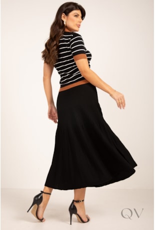 BLUSA POLO LISTRADA EM TRICOT PRETO - LEKAZIS