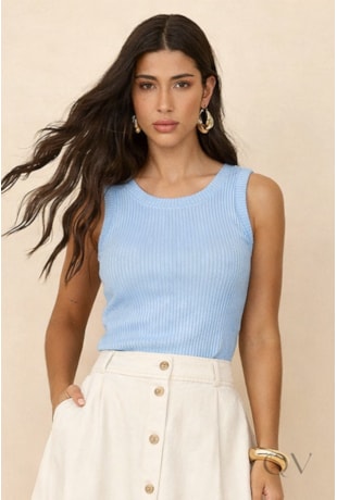 BLUSA REGATA CANELADA EM VISCOSE AZUL - ARTSY