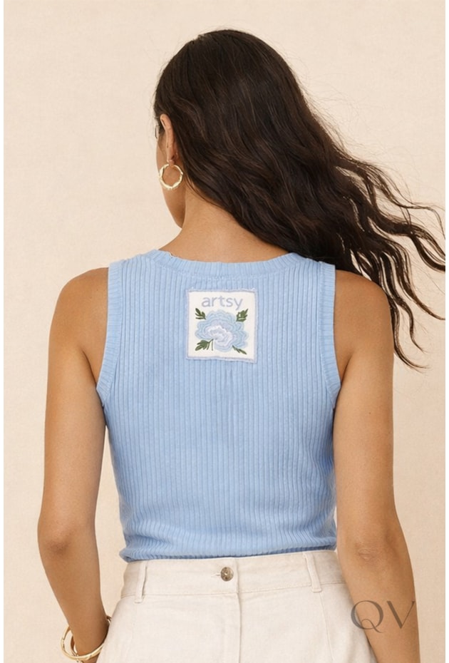 BLUSA REGATA CANELADA EM VISCOSE AZUL - ARTSY
