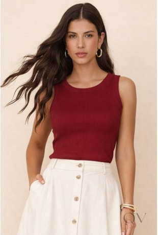 BLUSA REGATA CANELADA EM VISCOSE BORDÔ - ARTSY