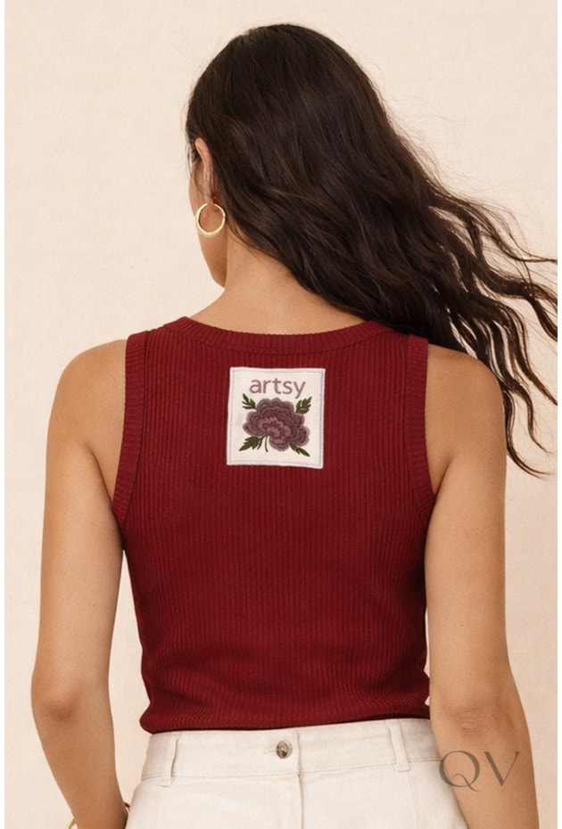 BLUSA REGATA CANELADA EM VISCOSE BORDÔ - ARTSY