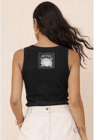 BLUSA REGATA CANELADA EM VISCOSE PRETO - ARTSY
