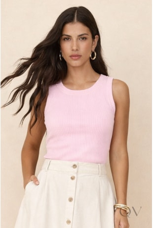 BLUSA REGATA CANELADA EM VISCOSE ROSA - ARTSY