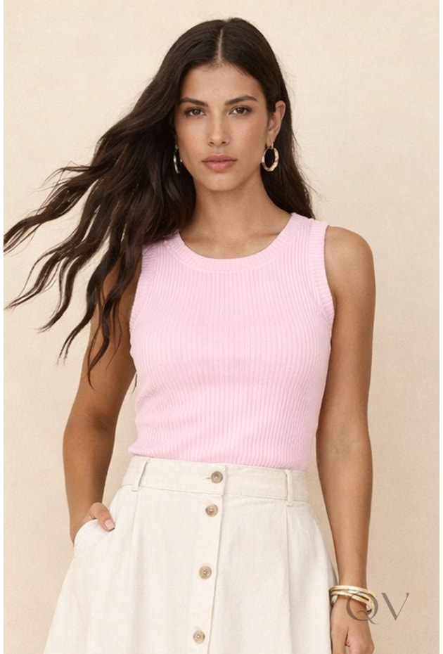 BLUSA REGATA CANELADA EM VISCOSE ROSA - ARTSY