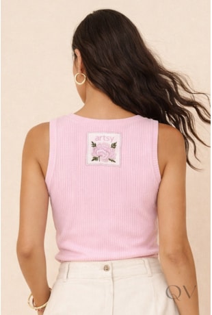 BLUSA REGATA CANELADA EM VISCOSE ROSA - ARTSY