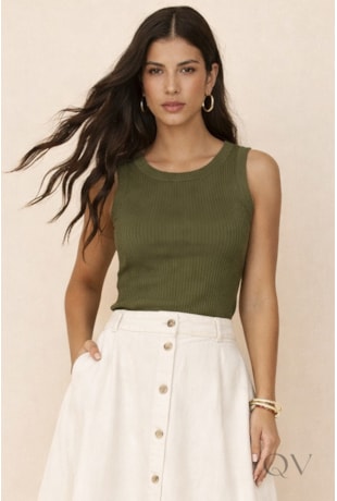 BLUSA REGATA CANELADA EM VISCOSE VERDE MILITAR - ARTSY