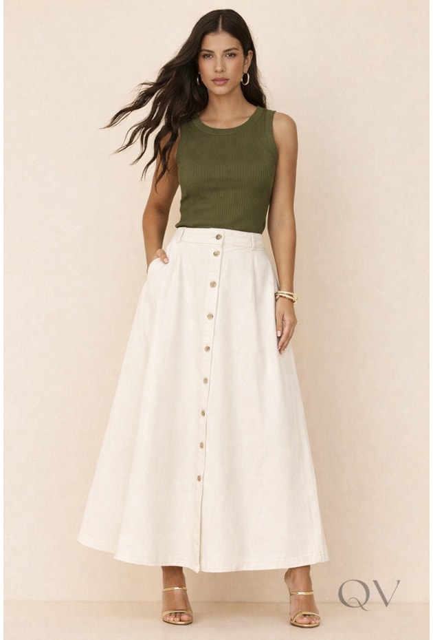 BLUSA REGATA CANELADA EM VISCOSE VERDE MILITAR - ARTSY