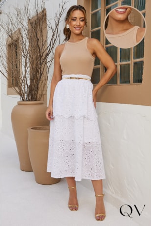 BLUSA REGATA COM RENDA BEGE - DOCE MARIA BLUSA REGATA COM RENDA BEGE - DOCE MARIA