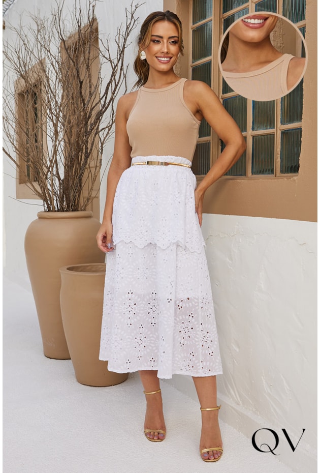 BLUSA REGATA COM RENDA BEGE - DOCE MARIA BLUSA REGATA COM RENDA BEGE - DOCE MARIA