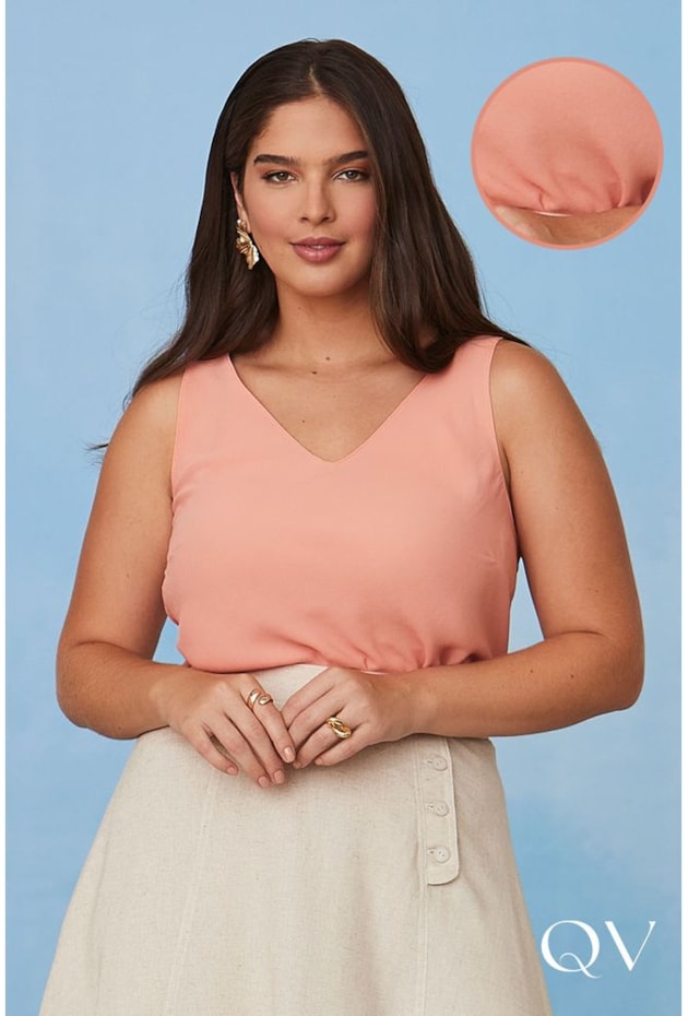 BLUSA REGATA CREPE DECOTE V CORAL - LUZIA FAZZOLLI