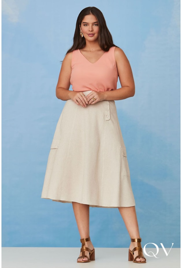 BLUSA REGATA CREPE DECOTE V CORAL - LUZIA FAZZOLLI