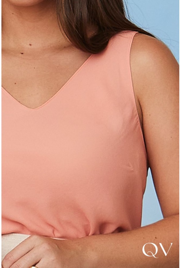 BLUSA REGATA CREPE DECOTE V CORAL - LUZIA FAZZOLLI