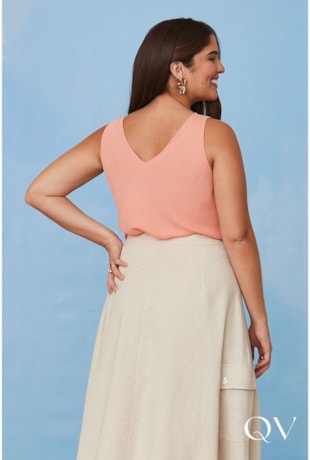 BLUSA REGATA CREPE DECOTE V CORAL - LUZIA FAZZOLLI BLUSA REGATA CREPE DECOTE V CORAL - LUZIA FAZZOLLI