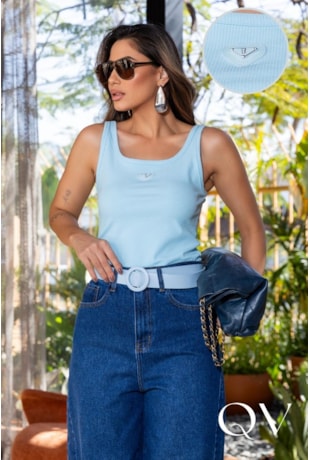 BLUSA REGATA EM MALHA CANELADA AZUL CLARO - LUZIA FAZZOLLI