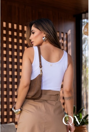 BLUSA REGATA EM MALHA CANELADA BRANCO - LUZIA FAZZOLLI
