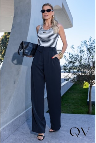 BLUSA REGATA EM MALHA CANELADA LISTRADA - LUZIA FAZZOLLI