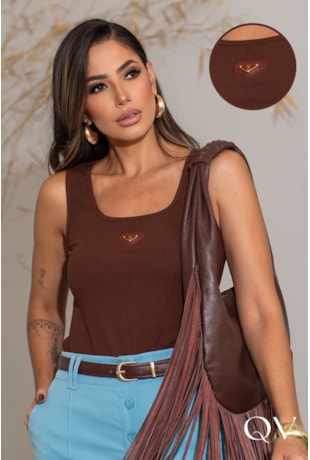 BLUSA REGATA EM MALHA CANELADA MARROM - LUZIA FAZZOLLI BLUSA REGATA EM MALHA CANELADA MARROM - LUZIA FAZZOLLI