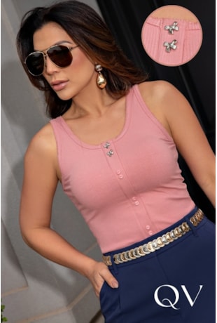 BLUSA REGATA EM MALHA CANELADA ROSÊ - LUZIA FAZZOLLI