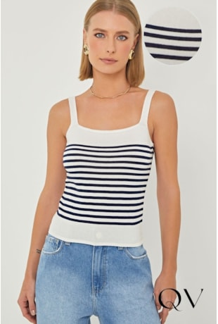 BLUSA REGATA EM TRICOT LISTRADA OFF WHITE - LINDA DE MORRER