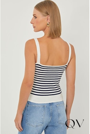 BLUSA REGATA EM TRICOT LISTRADA OFF WHITE - LINDA DE MORRER