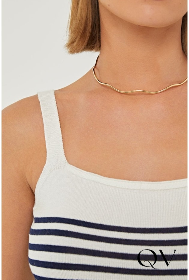 BLUSA REGATA EM TRICOT LISTRADA OFF WHITE - LINDA DE MORRER
