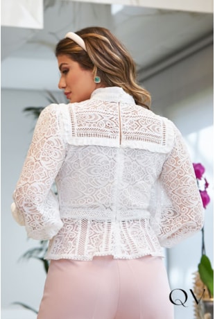 BLUSA RENDA GOLA ALTA BRANCO - LUZIA FAZZOLLI