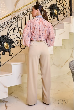 BLUSA RETA EM CHIFFON DEVORÊ ESTAMPADO - LUZIA FAZZOLLI