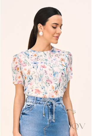 BLUSA RETA EM CHIFFON ESTAMPADO - LAURA ROSA
