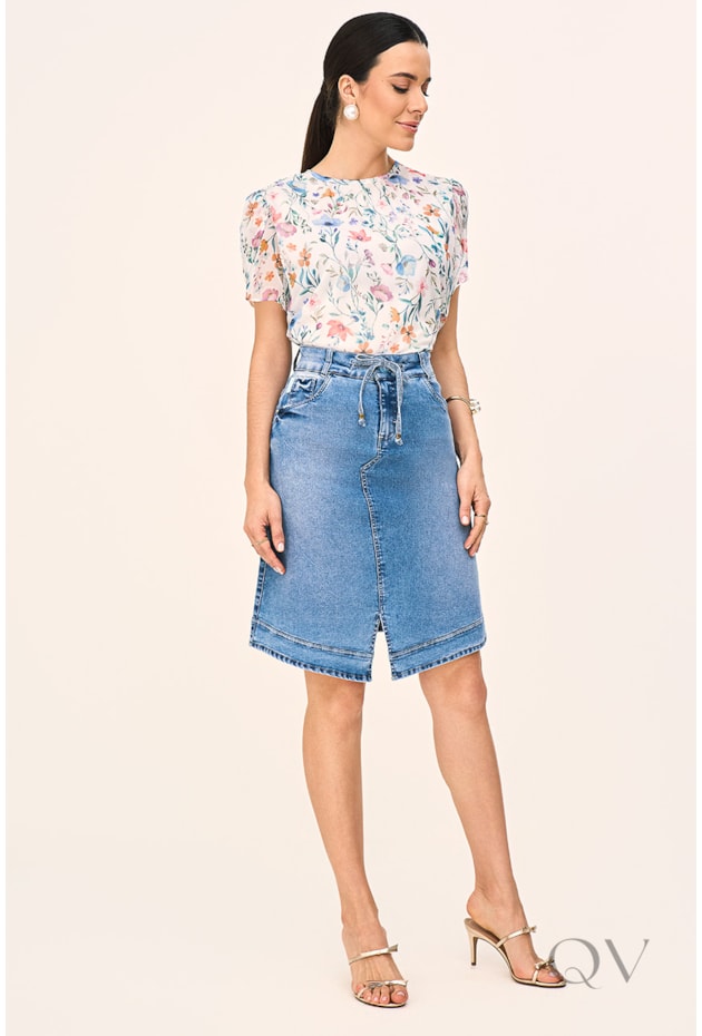 BLUSA RETA EM CHIFFON ESTAMPADO - LAURA ROSA