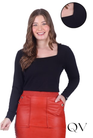 BLUSA RETA EM MALHA CANELADA PRETO - HAPUK