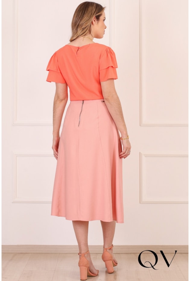 BLUSA RETA EM VISCOSE SALMÃO - PURO SHARMY