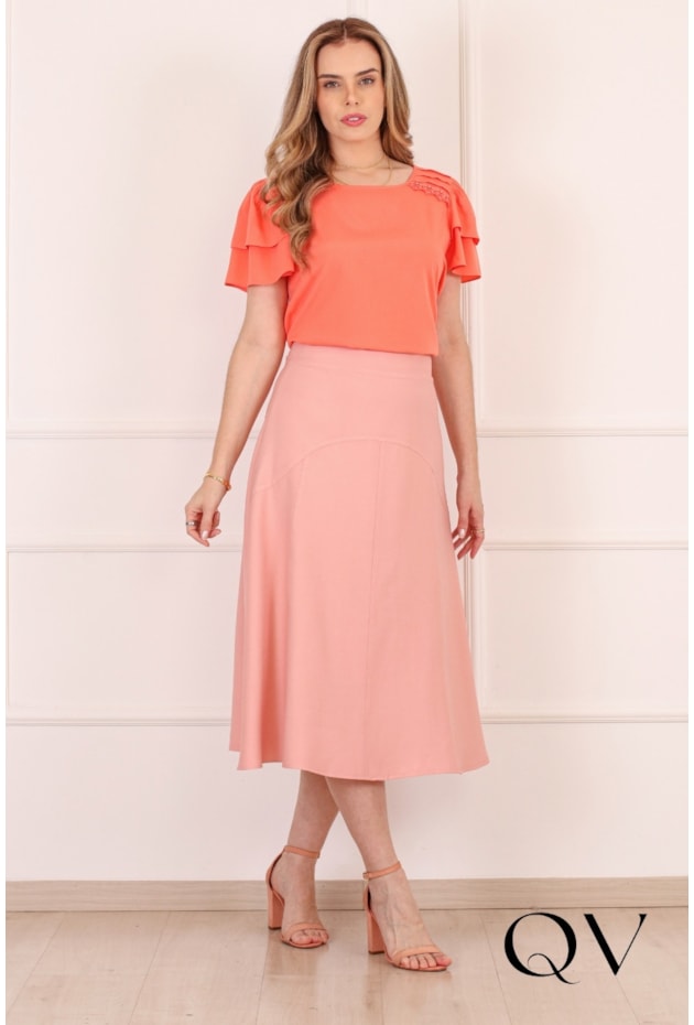 BLUSA RETA EM VISCOSE SALMÃO - PURO SHARMY