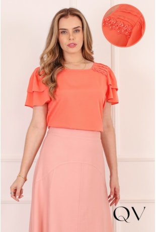 BLUSA RETA EM VISCOSE SALMÃO - PURO SHARMY