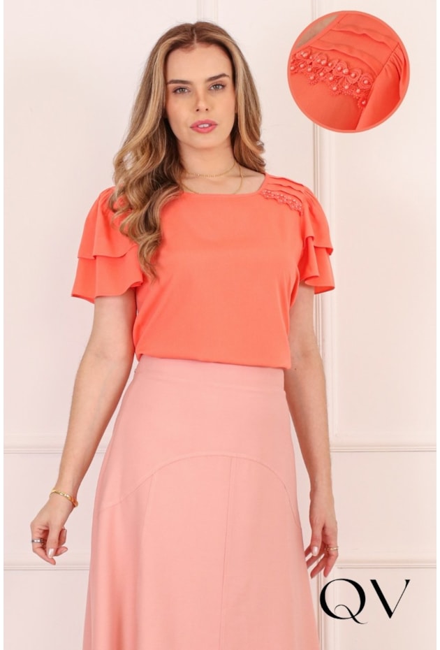 BLUSA RETA EM VISCOSE SALMÃO - PURO SHARMY