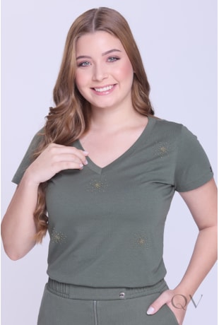 BLUSA RETA MANGA CURTA EM MALHA VERDE MILITAR - HAPUK