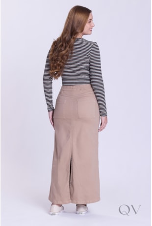 BLUSA RETA MANGA LONGA EM MALHA CANELADA LISTRADA MESCLA - HAPUK