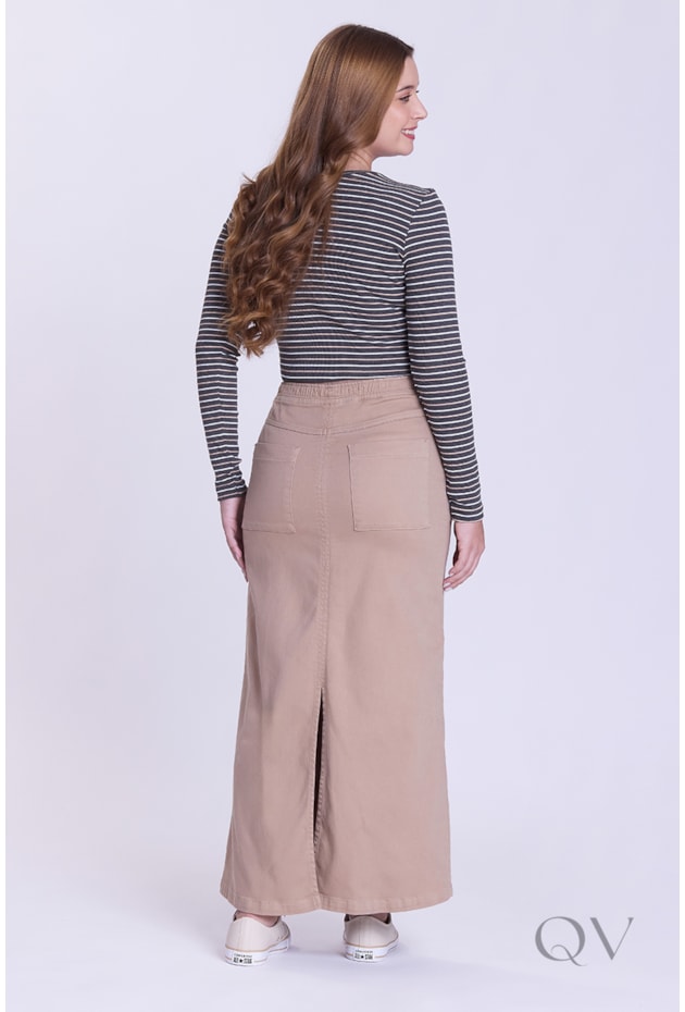 BLUSA RETA MANGA LONGA EM MALHA CANELADA LISTRADA MESCLA - HAPUK