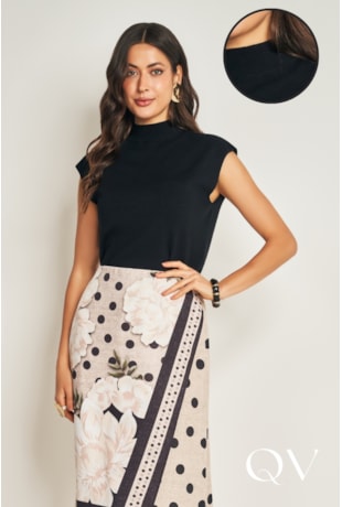 BLUSA SEM MANGA EM VISCOSE PRETO - DOCE TRAMA