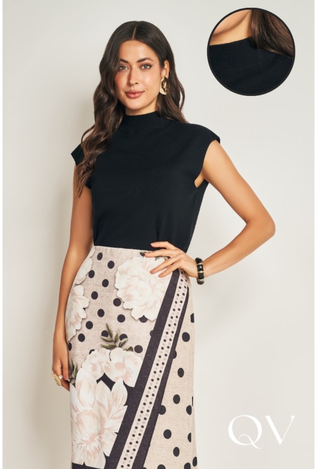 BLUSA SEM MANGA EM VISCOSE PRETO - DOCE TRAMA