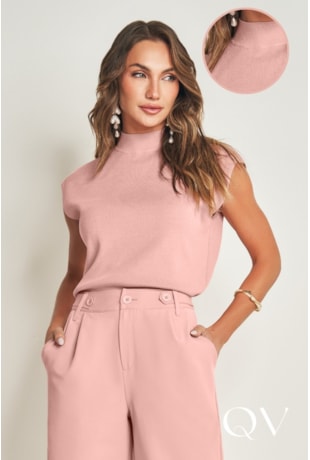 BLUSA SEM MANGA EM VISCOSE ROSÊ - DOCE TRAMA
